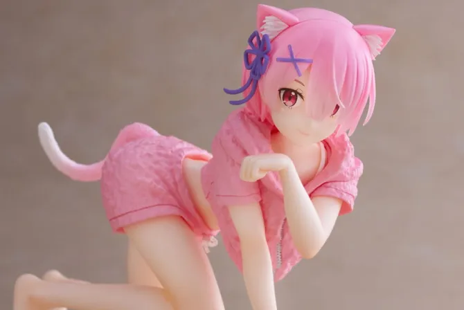 Re:Zero Precious - Ram Figur / Desktop Cute Figure - Cat Roomwear Version.: Taito Prize